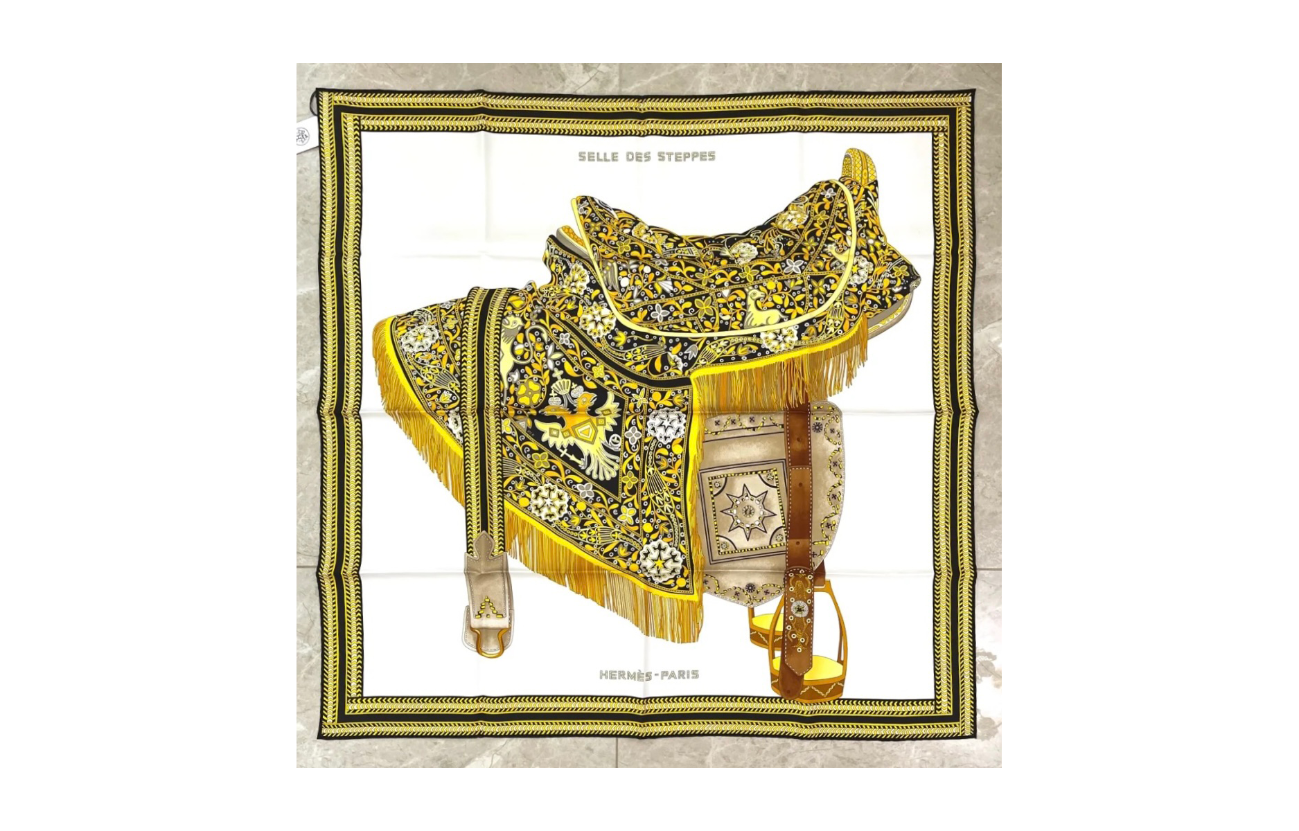 HERMES Grassland Saddle Scarf 90x90 Silk Unisex Black Gold Limited Edition. H003682S-01 圖 2