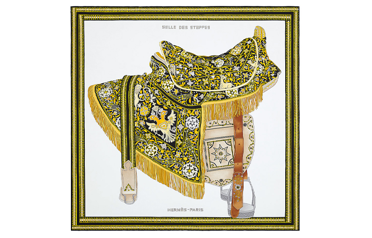 HERMES Grassland Saddle Scarf 90x90 Silk Unisex Black Gold Limited Edition. H003682S-01 圖 3