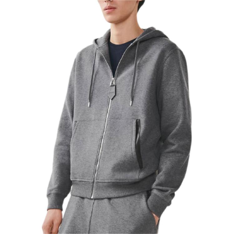 Hermes Gray Zip-Up Hoodie Jacket with Drop Shoulder Design H357710HA76