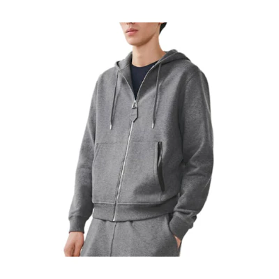 Hermes Gray Zip-Up Hoodie Jacket with Drop Shoulder Design H357710HA76