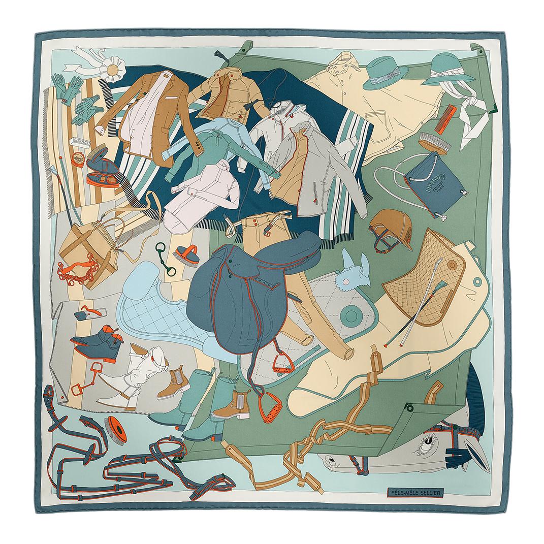 Order HERMES Green Silk Scarf Hand-Rolled, Unisex Couple Design. H984123S