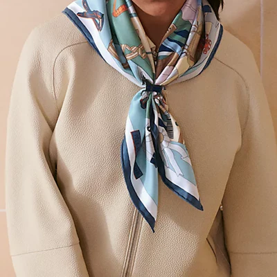 HERMES Green Silk Scarf Hand-Rolled, Unisex Couple Design. H984123S Lookbook HERMES Green Silk Scarf Hand-Rolled, Unisex Couple Design. H984123S