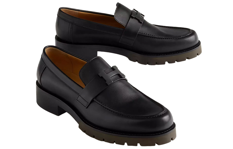 Shop 爱马仕 Gregoire 黑色皮革一脚蹬鞋 H231998Z-A02