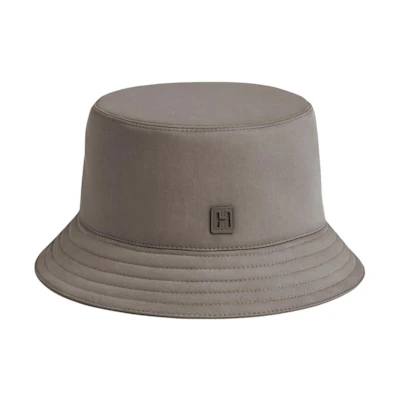 HERMES Grey Cotton Fisherman Hat with Logo Design Unisex Couple Style H241022N 5I60