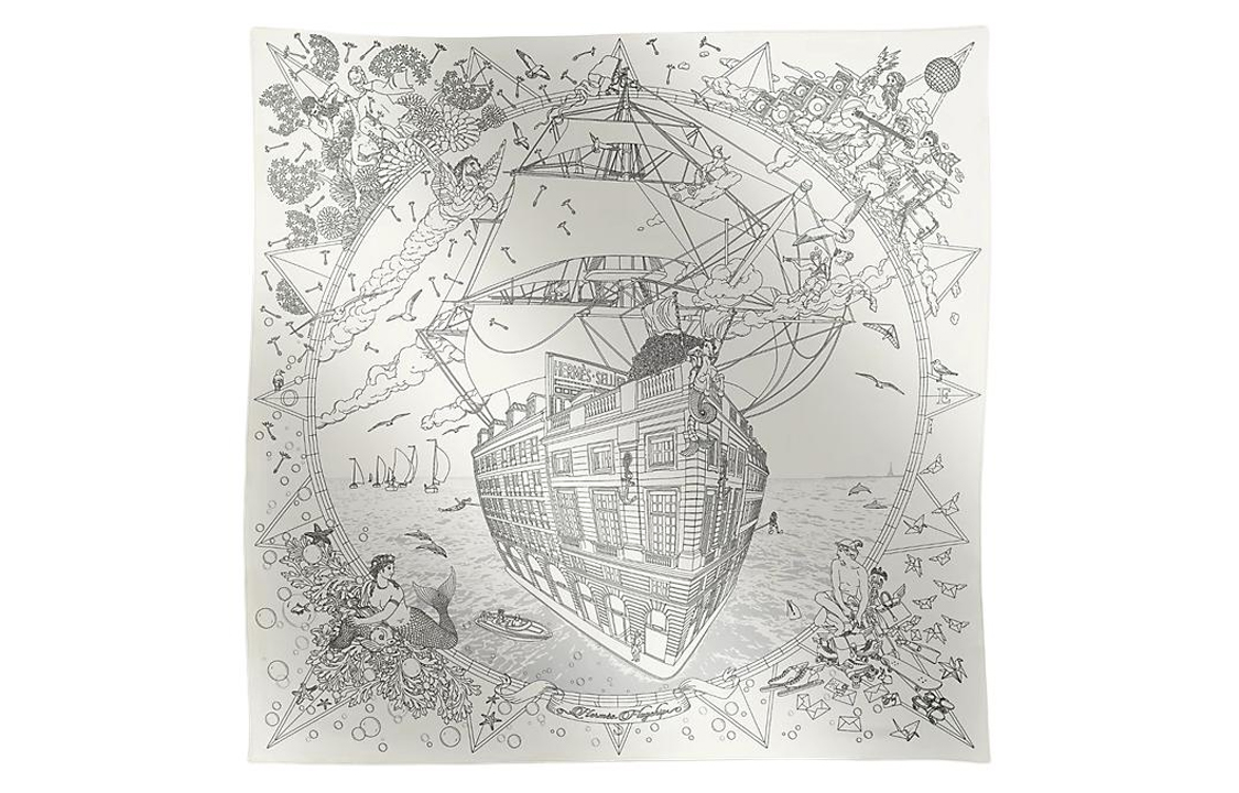HERMES Grey Flagship Cruise Pattern Silk Scarf Unisex Couple Design. H004091Sv16 圖 2