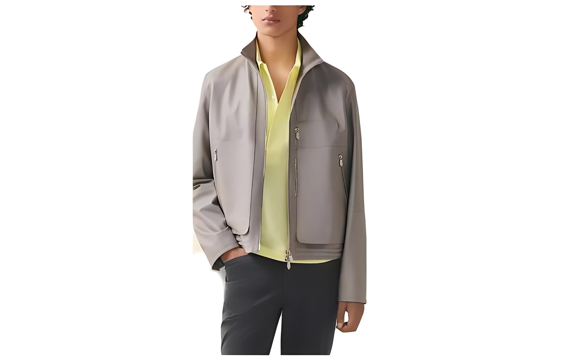 Hermes Grey High-Neck Zip-Up Loose-Fit Jacket H353010HA2P58
