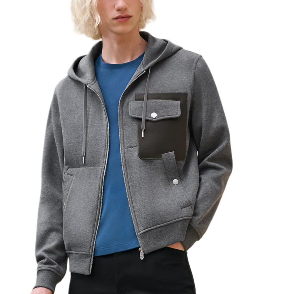 Hermes Grey Hooded Drawstring Zip-Up Jacket H467750HA76