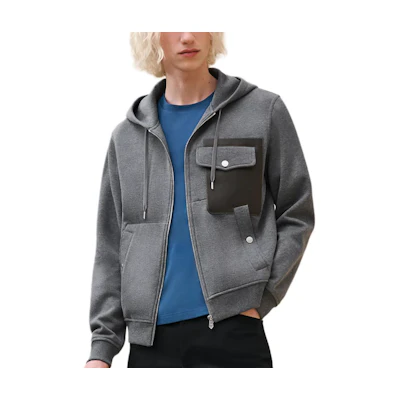 Hermes Grey Hooded Drawstring Zip-Up Jacket H467750HA76