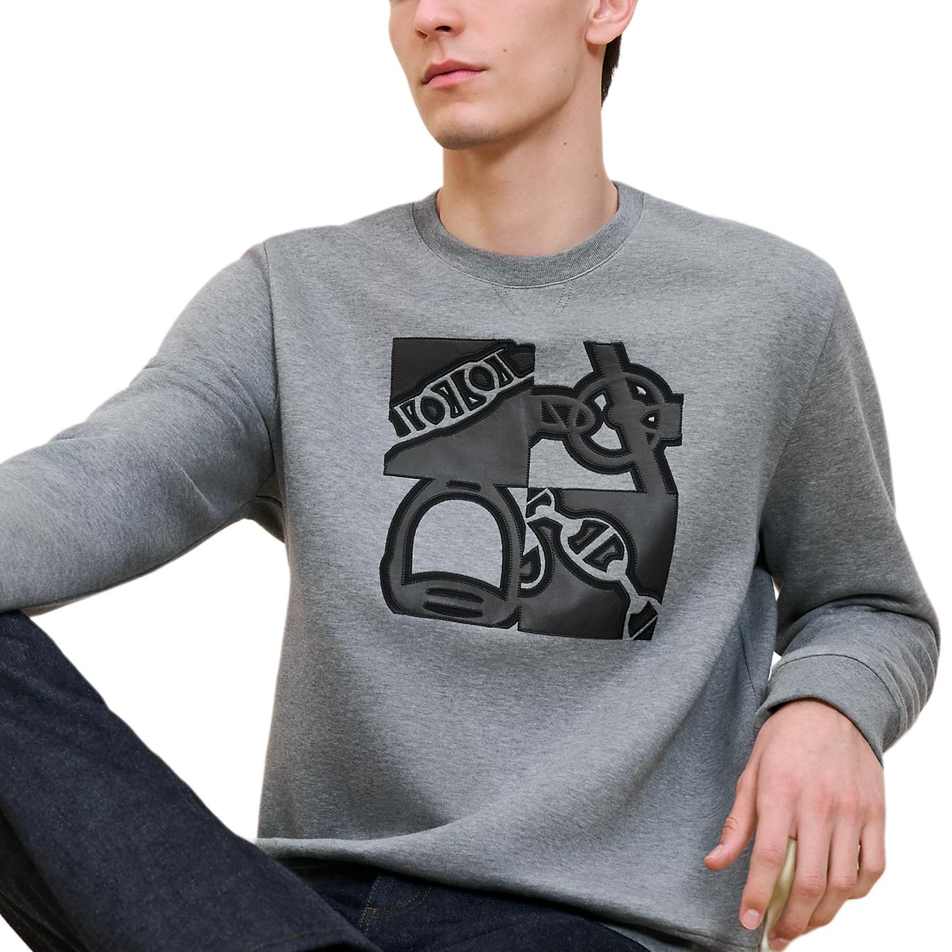 Hermes Grey Lambskin Printed Patch Crewneck Sweatshirt H467810HA76