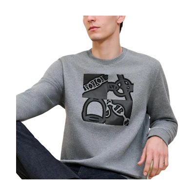 Hermes Grey Lambskin Printed Patch Crewneck Sweatshirt H467810HA76