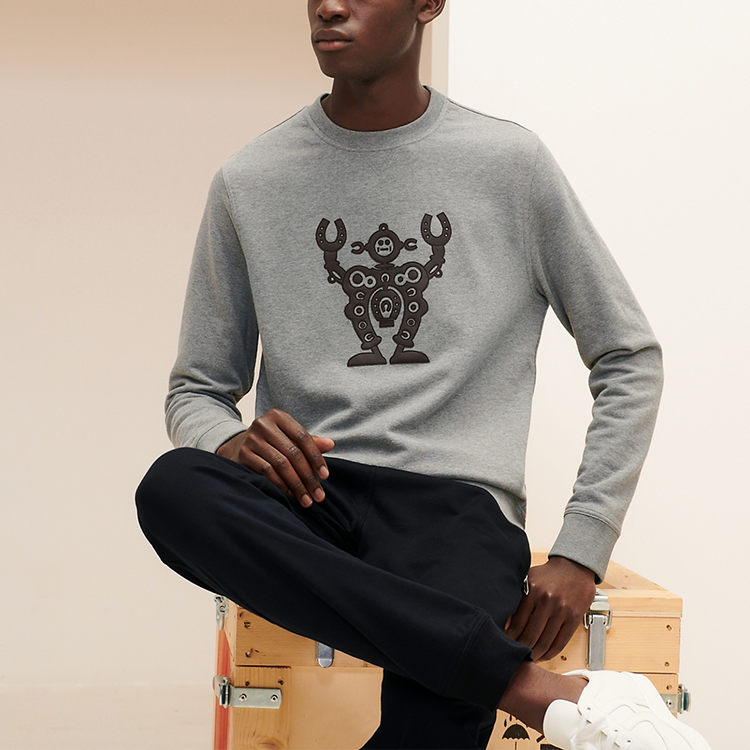 Shop HERMES Abu-abu Robot Crewneck Lengan Panjang Sweatshirt H157750HA76