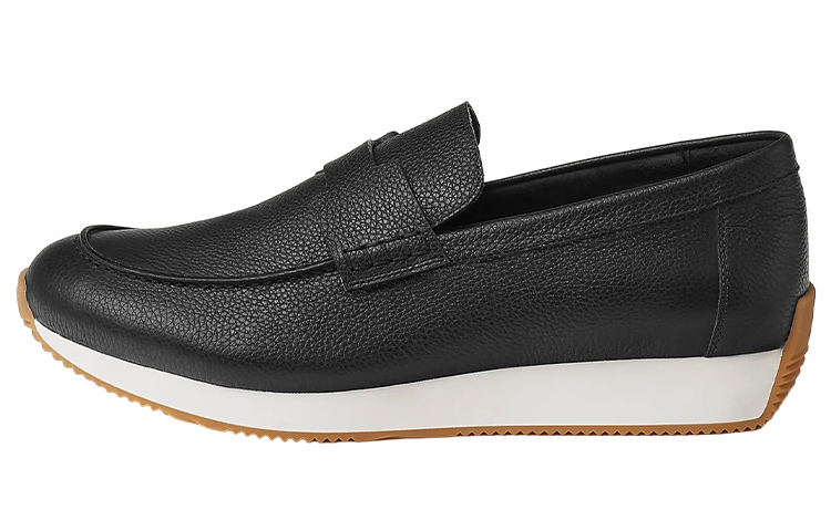 HERMES Ground 'Black Leather Slip-On'