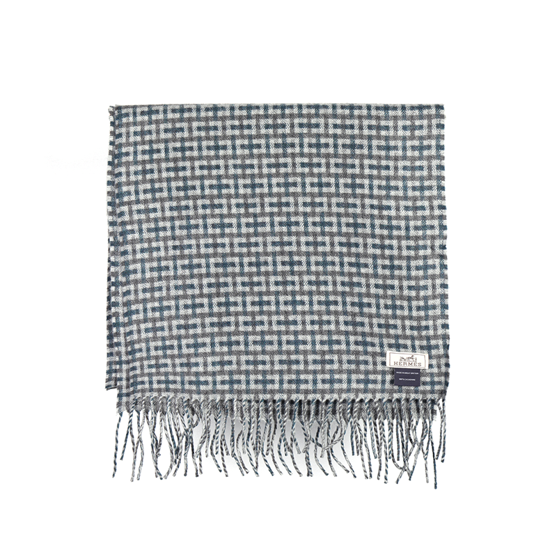 HERMES H-Logo Grey Wool Scarf Unisex Couple Style Warm and Stylish. H394083T 06