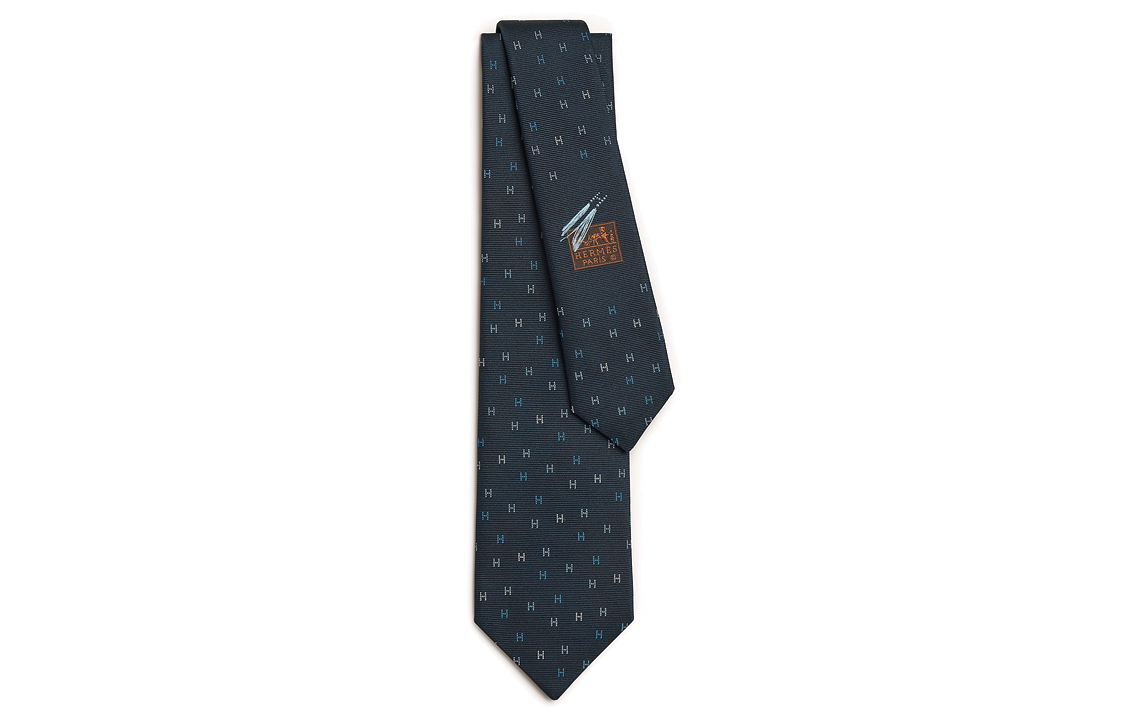 HERMES H-logo Print Tie Navy Blue Mens H339376Tv02