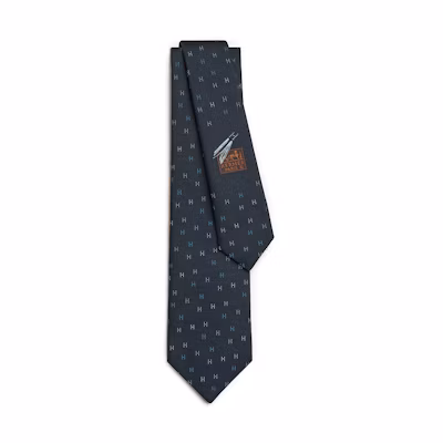 HERMES H-logo Print Tie Navy Blue Mens H339376Tv02