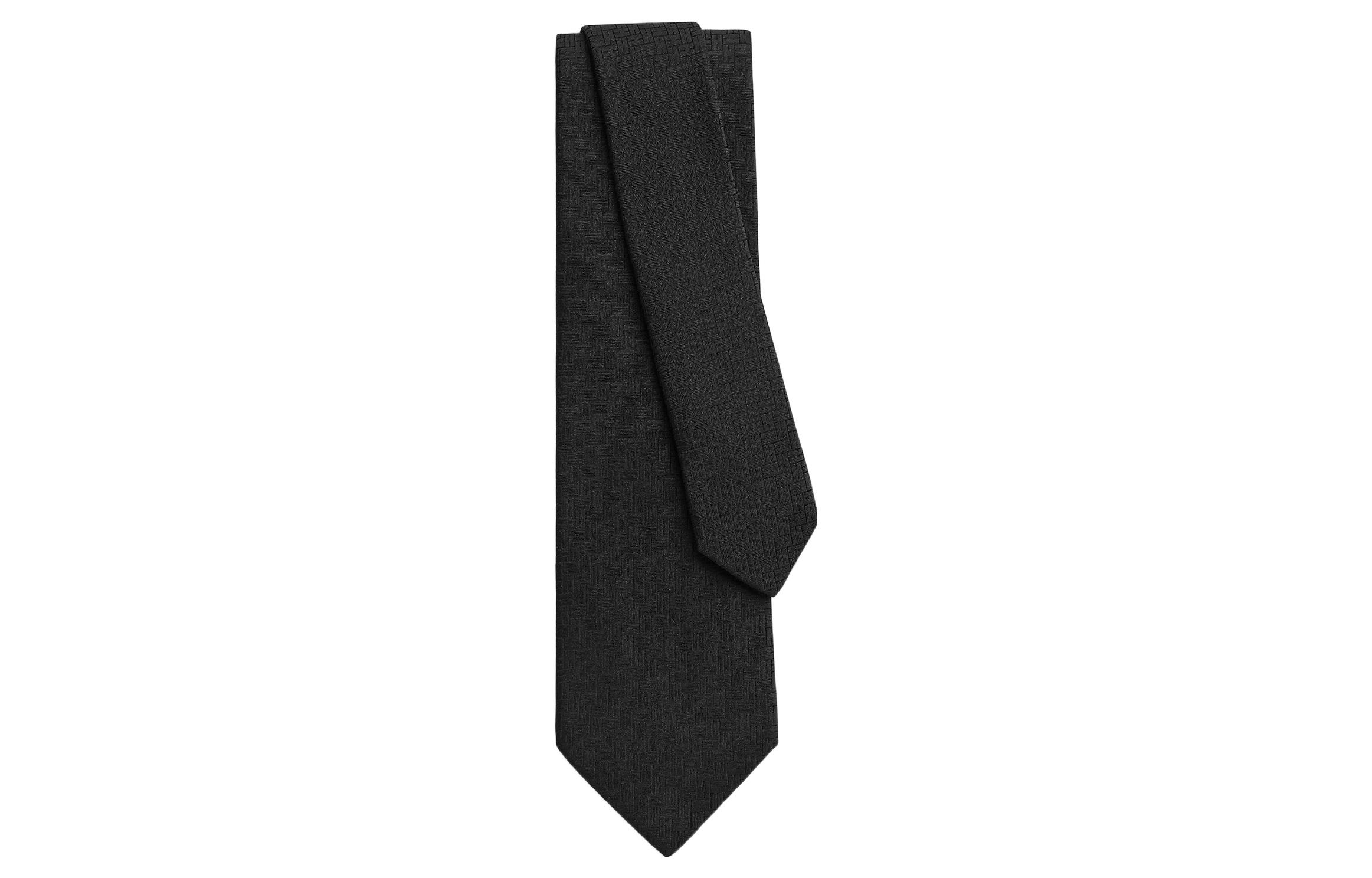 HERMES H24 Black Satin Print Silk Tie for Men H030190T-01