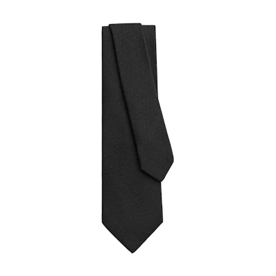 HERMES H24 Black Satin Print Silk Tie for Men H030190T-01