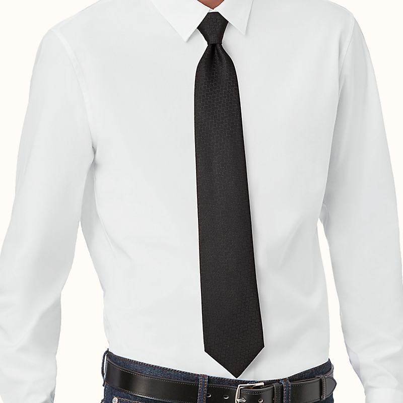 HERMES H24 Black Satin Print Silk Tie for Men H030190T-01 圖 4