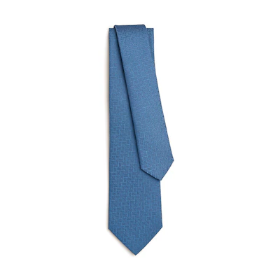 HERMES H24 H Blue Woven Decor Tie Unisex Couples Edition. H030290T 05