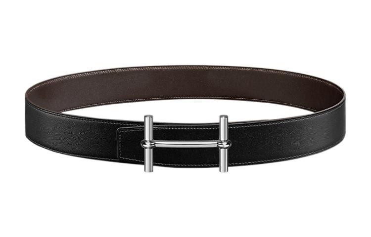 HERMES H d'Ancre  Black Leather Belt, Smooth Buckle, 3.8cm Wide. H077938CK05-H081779CAAA095