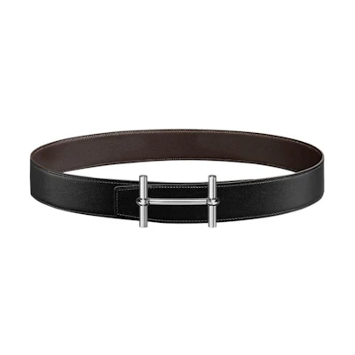 HERMES H d'Ancre Black Leather Belt, Smooth Buckle, 3.8cm Wide. H077938CK05-H081779CAAA095