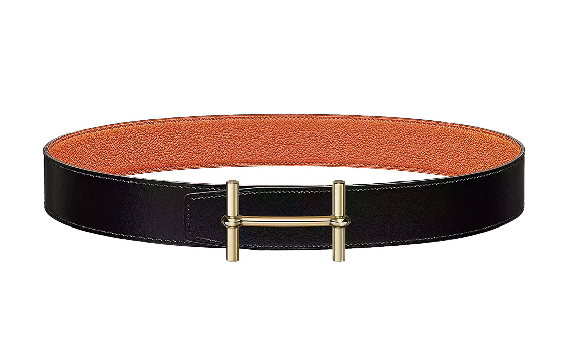 HERMES H d'Ancre Black Orange Reversible Leather Belt Gold Buckle 3.8cm. H077938CP2K-H077971CAAH 圖 2