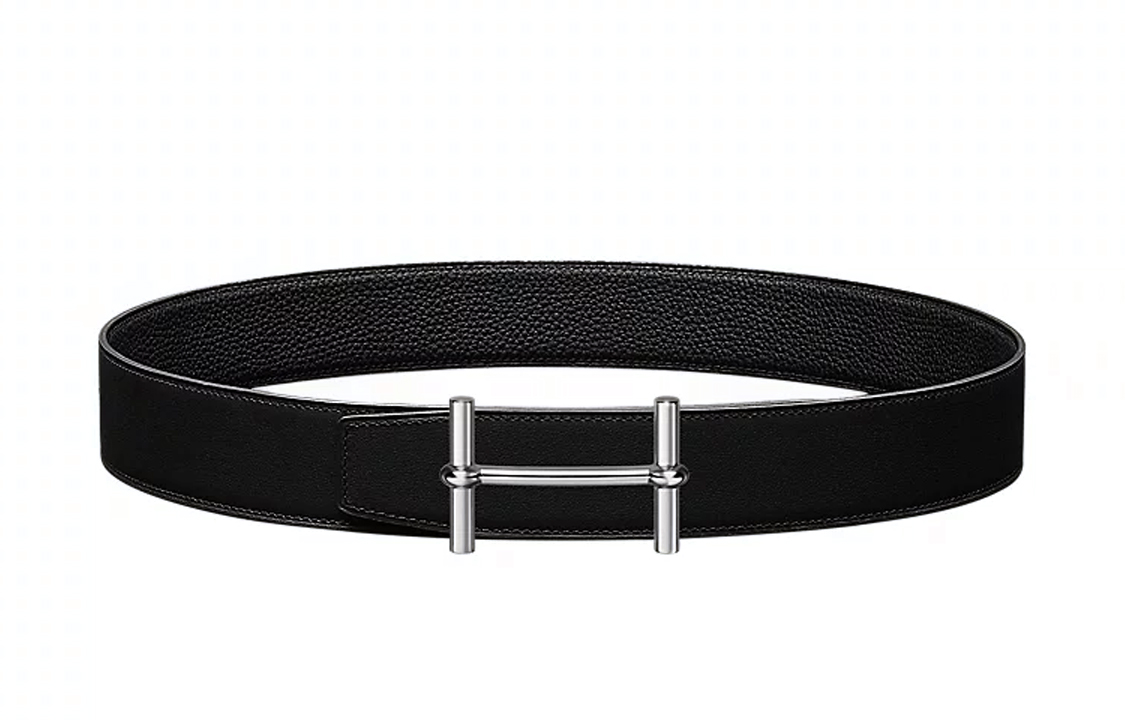 HERMES H d'Ancre Silver Buckle Togo Leather Belt Black 3.8cm for Men H077938CK05 H075387CAAF100