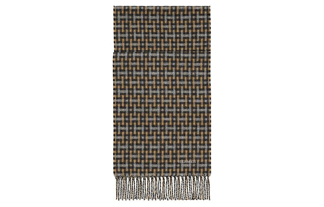 HERMES H Ecossais Scarf Yellow/Black/Beige H393772T-04