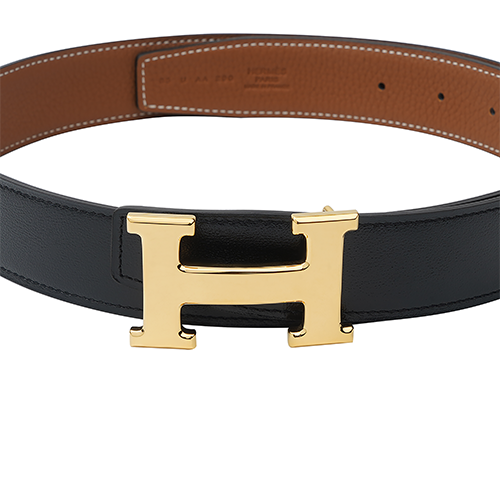 Shop Hermes H Reversible Gold Buckle Tali Pinggang Kulit Togo Hitam/Emas 3.2cm H064544CC06-H073967CAAA