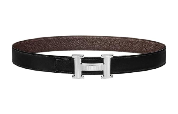 HERMES H Stripe Silver Buckle Epsom Leather Belt for Men Black 3.2cm Wide. H064550CK05-H073967CAAB