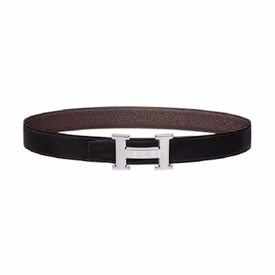 HERMES H Stripe Silver Buckle Epsom Leather Belt for Men Black 3.2cm Wide. H064550CK05-H073967CAAB