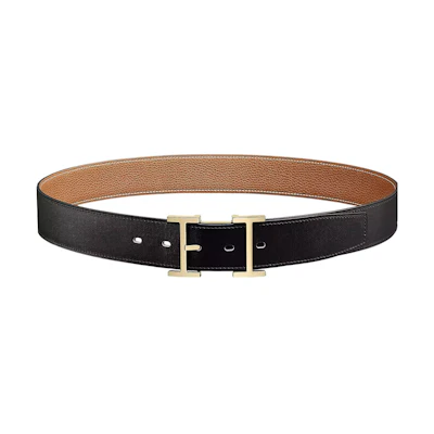 HERMES Hadrien Togo Leather Reversible Belt Black/Gold 3.2cm H081763CPAB