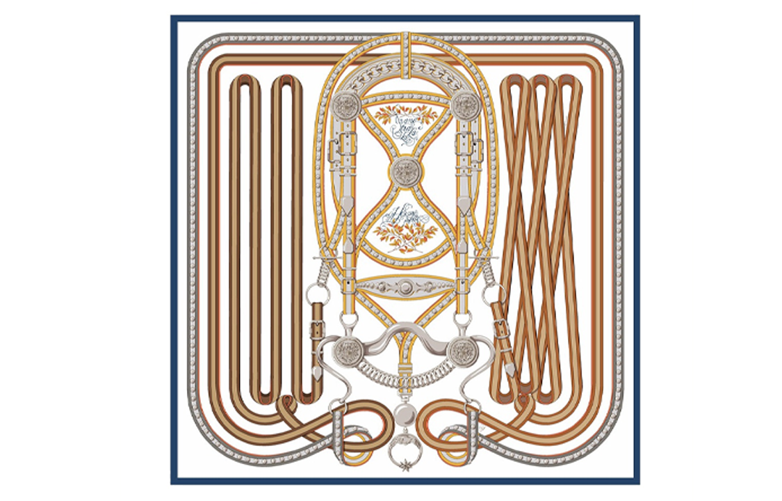 HERMES Hand-Rolled Silk Scarf "Grand Celebration" White Gold 90cm Unisex H003778S-12 圖 2