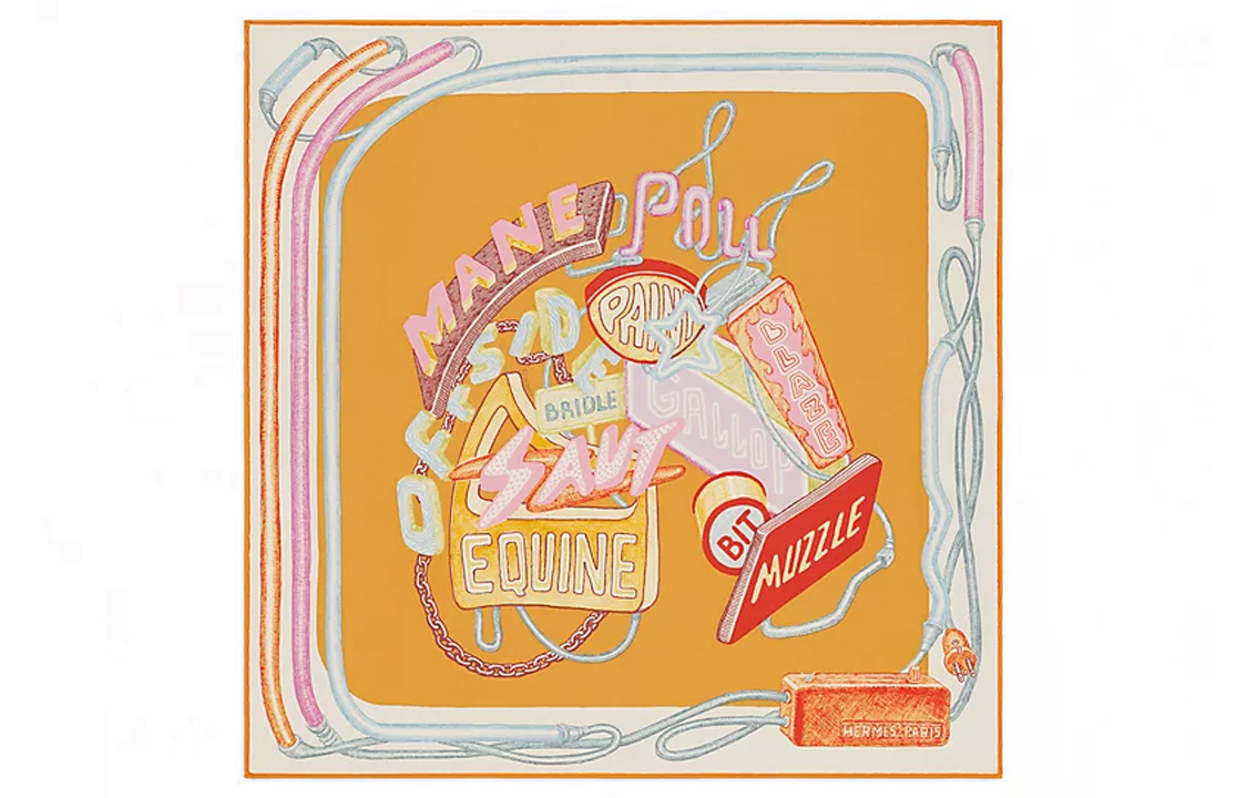 HERMES Handmade Twill Silk Scarf Unisex Yellow H893954Sv05