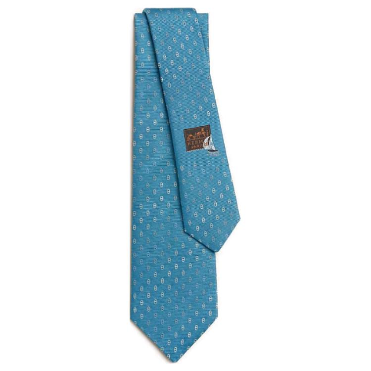 Hermes HERMÈS  Blue Silk Tie with Printed Logo Embroidery. H339379Tv07