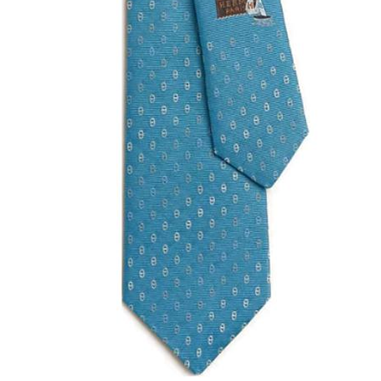 Shop Hermes HERMÈS  Blue Silk Tie with Printed Logo Embroidery. H339379Tv07