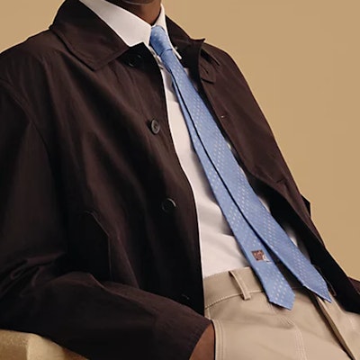 Hermes HERMÈS Blue Silk Tie with Printed Logo Embroidery. H339379Tv07 Purchase Hermes HERMÈS Blue Silk Tie with Printed Logo Embroidery. H339379Tv07