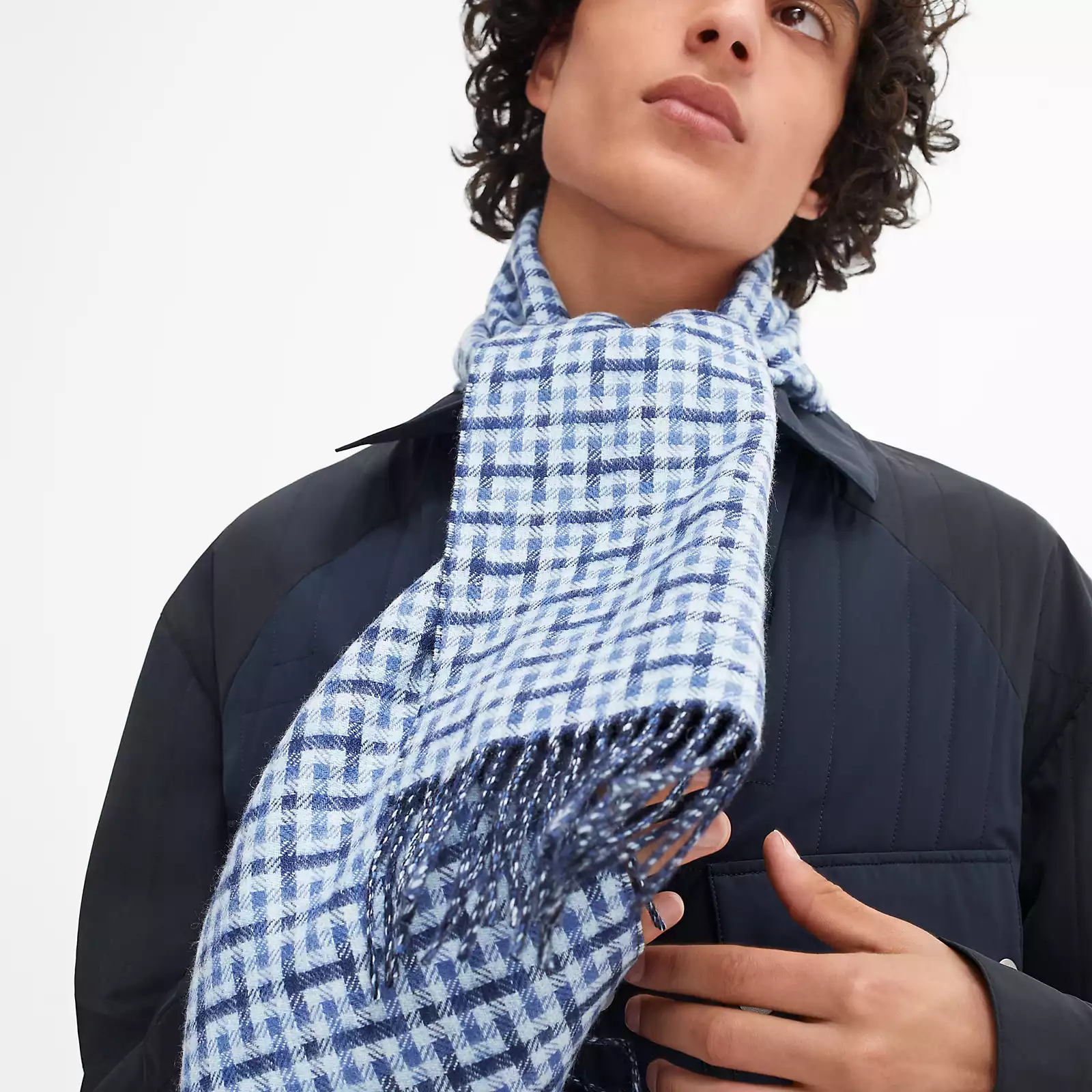 Hermes HERMÈS  Scottish Check Wool Scarf Blue. H393832T-10 圖 3