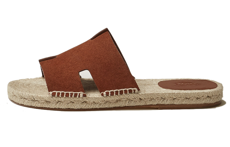 HERMES Hermès Goat Skin 'Brown Woven Slide'