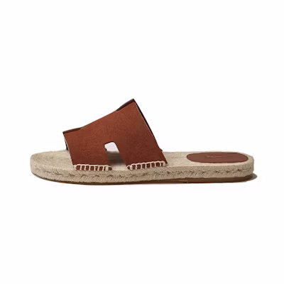 HERMES Hermès Goat Skin 'Brown Woven Slide'