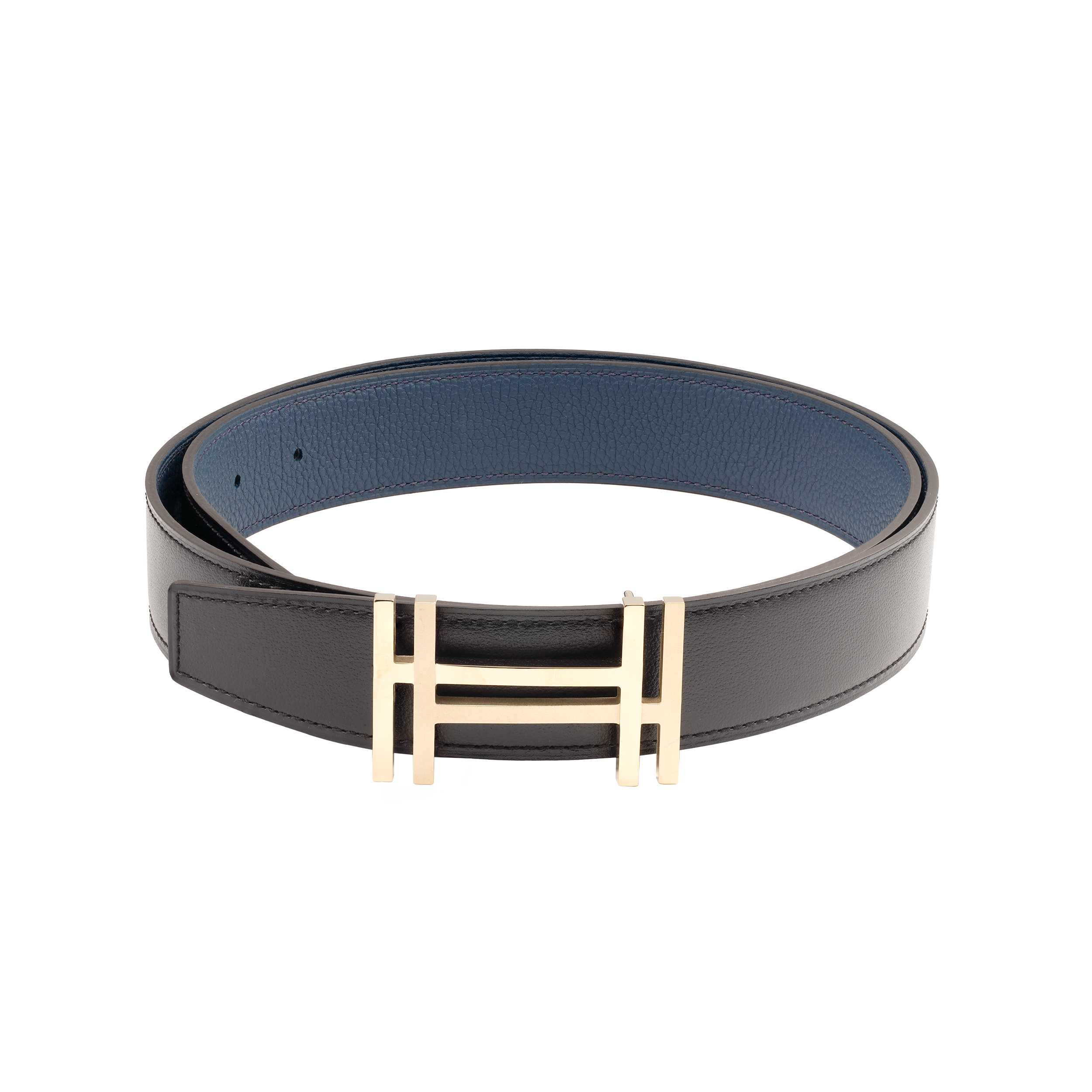 Hermes Hermès H Au Carre Togo Leather Reversible Belt Black/Prussian Blue 3.2cm H066050CP2K+H073967CAAD