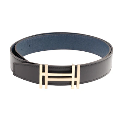 Hermes Hermès H Au Carre Togo Leather Reversible Belt Black/Prussian Blue 3.2cm H066050CP2K+H073967CAAD