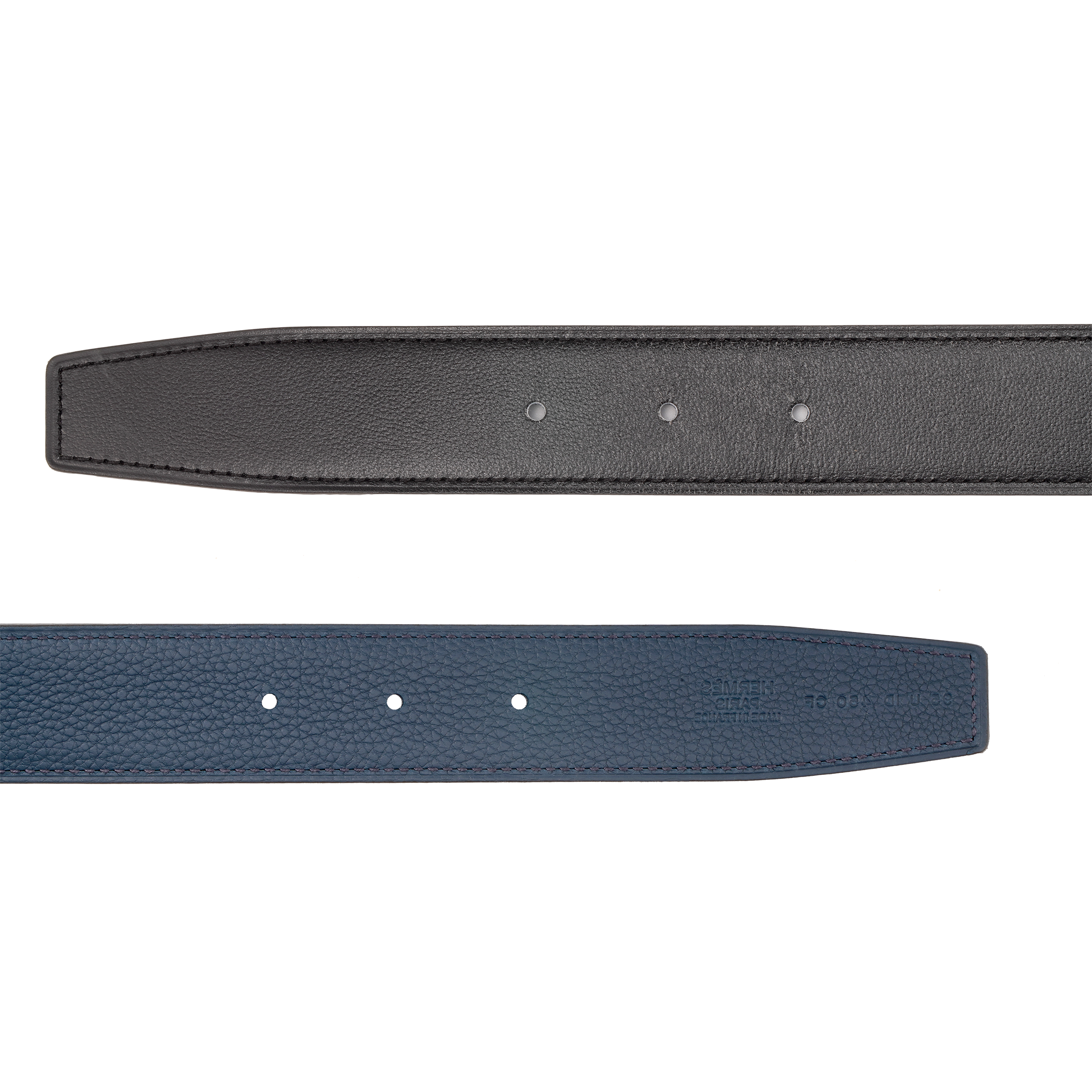 Shop Hermes Hermès H Au Carre Tali Pinggang Kulit Togo Hitam/Biru Prussia 3.2cm Boleh Balik H066050CP2K+H073967CAAD