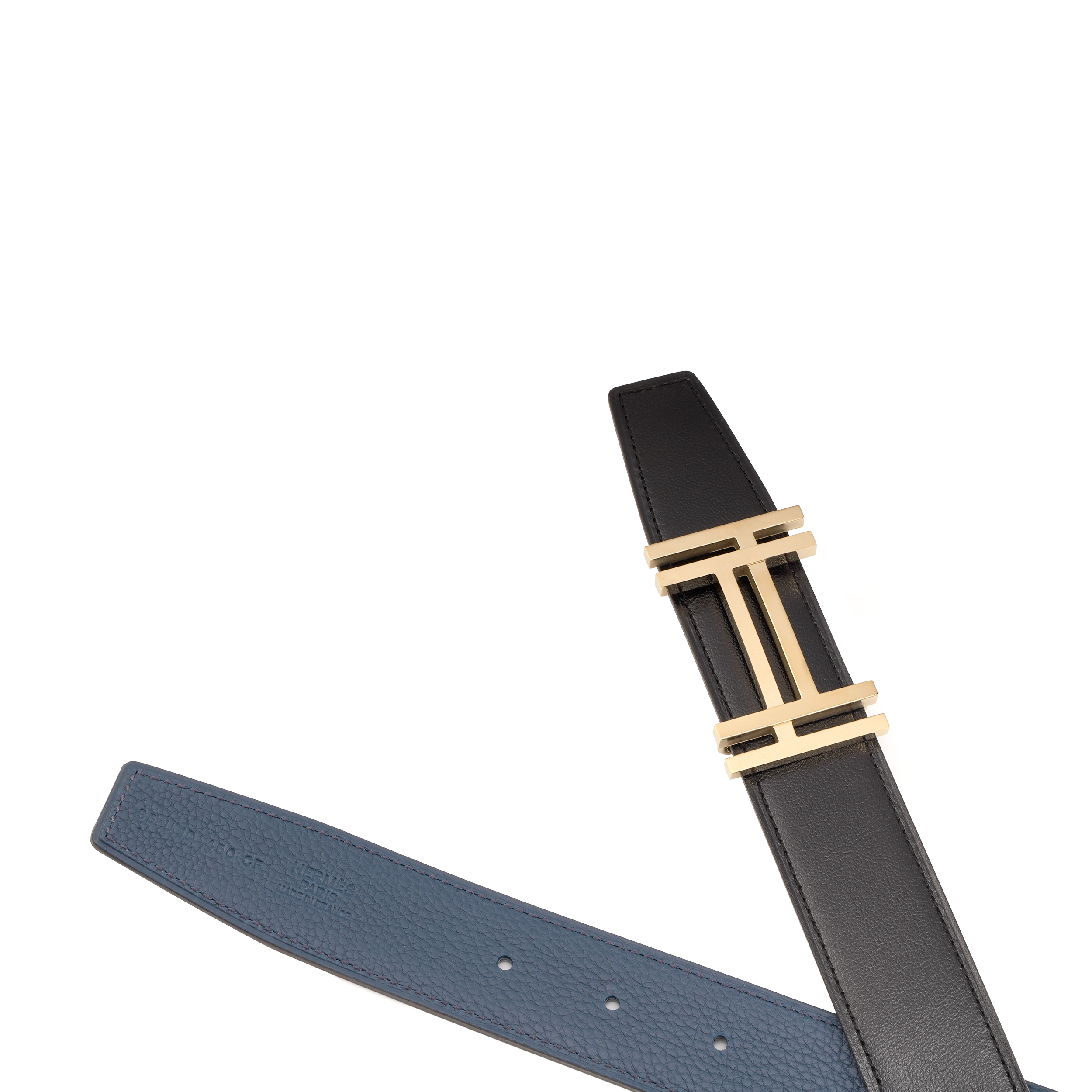 Purchase Hermes Hermès H Au Carre Tali Pinggang Kulit Togo Hitam/Biru Prussia 3.2cm Boleh Balik H066050CP2K+H073967CAAD