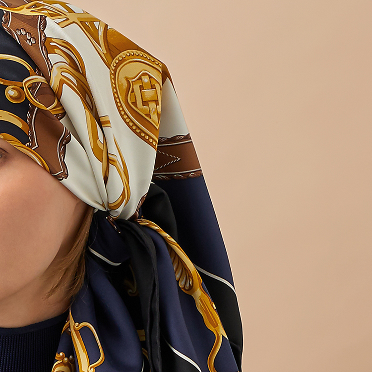 Hermes HERMÈS Lift Profile Scarf Navy Blue Unisex Couple's Edition Silk Scarf H003777S-40 圖 3