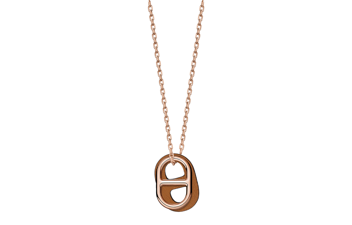 Hermes HERMÈS O'Maillon Cutout Small Calfskin Necklace for Men in Rose Gold/Gold Brown H079528CD37