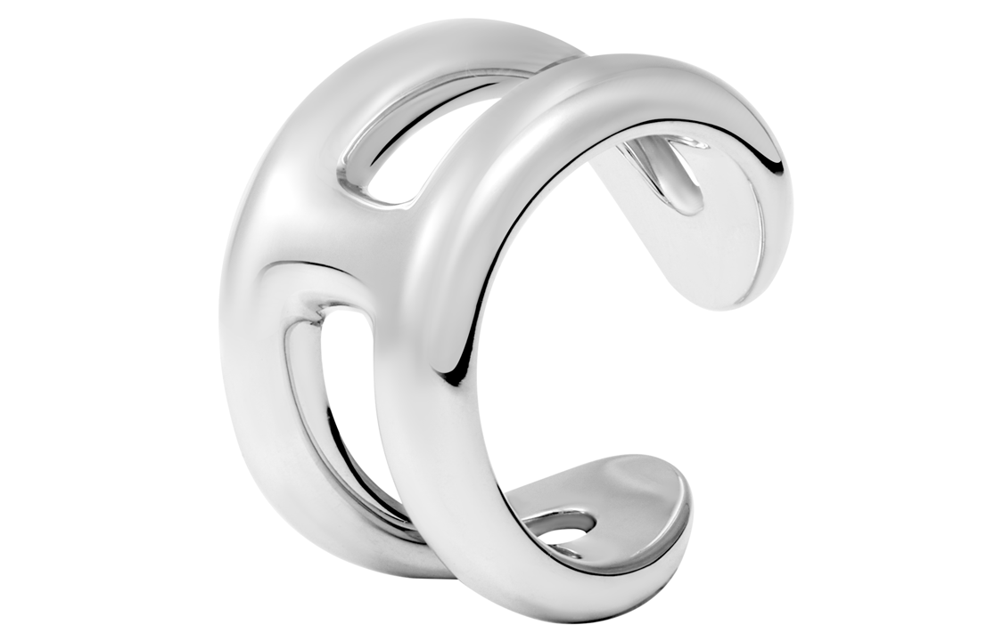 Lookbook Hermes Hermès Osmose Ring Small Silver Classic H-Shape Open Design Ring. H102539B-000