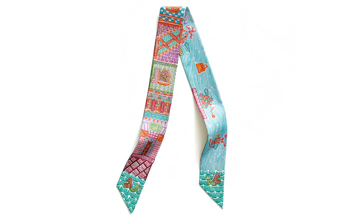 Hermes HERMÈS Silk Scarf with Pattern Print Unisex Couple Design Multicolor H064011S 07