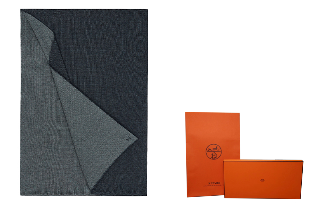 Hermes HERMÈS Solid Double-Sided Scarf Navy Blue/Slate Grey H733631T18 圖 5