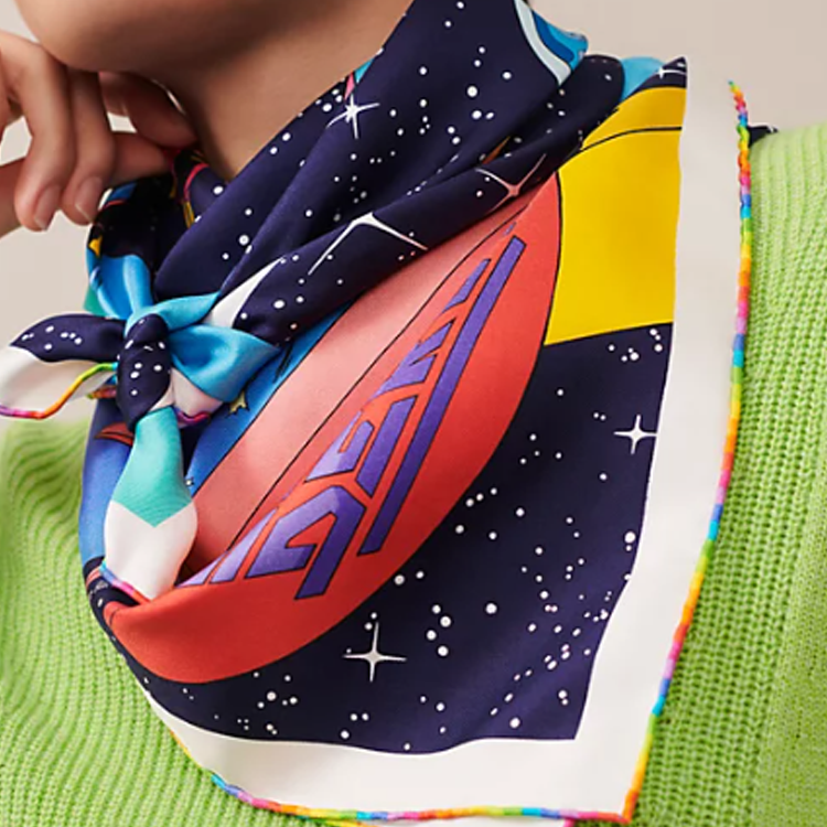 Hermes HERMÈS Space Derby Twilly Scarf Unisex Couple Design Multicolor Silk Scarf H0005167 23 圖 3